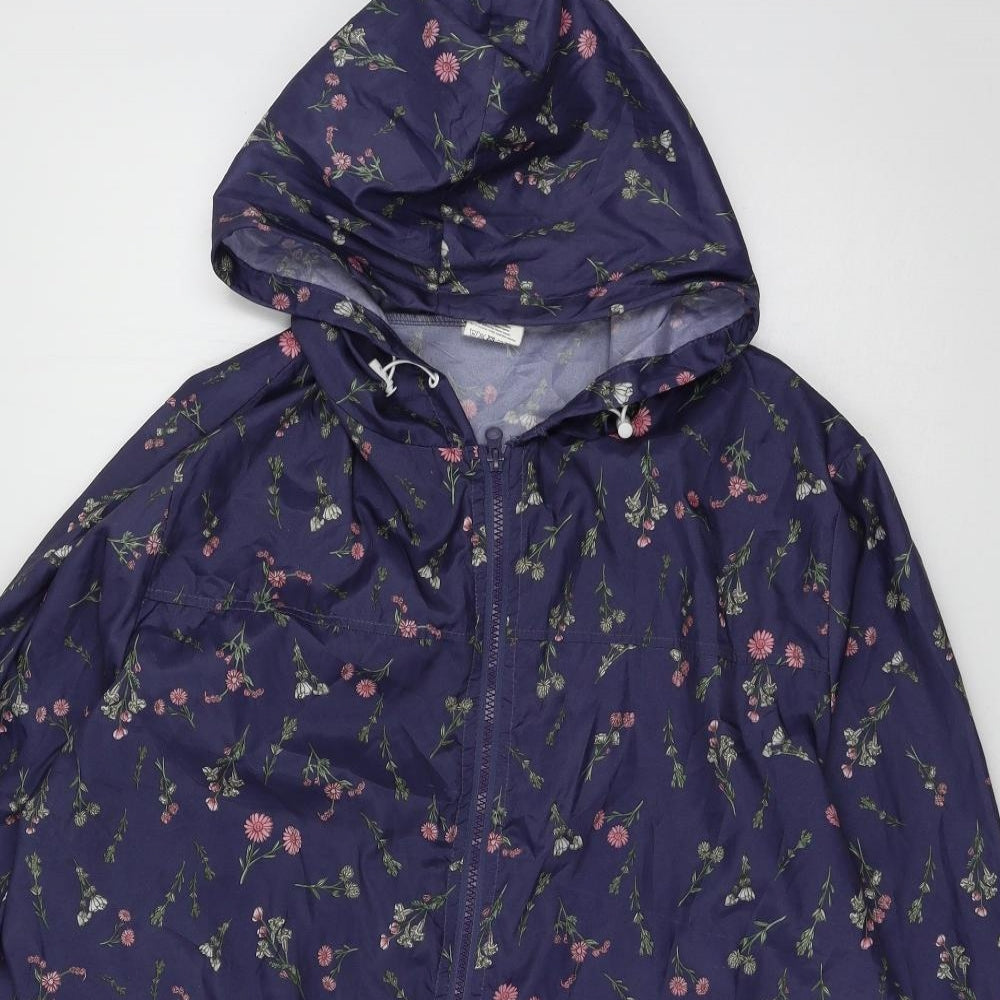Anne De Lancay  Womens Blue Floral  Parka Coat Size L