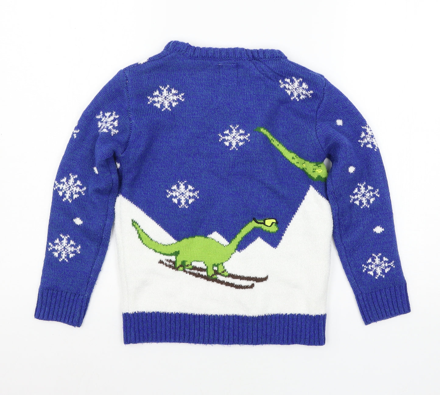George Boys Blue  Knit Pullover Jumper Size 7-8 Years  - Christmas Dinosaur