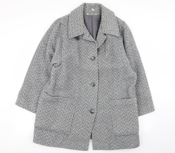 Preworn Womens Grey Geometric Overcoat Coat Size 16