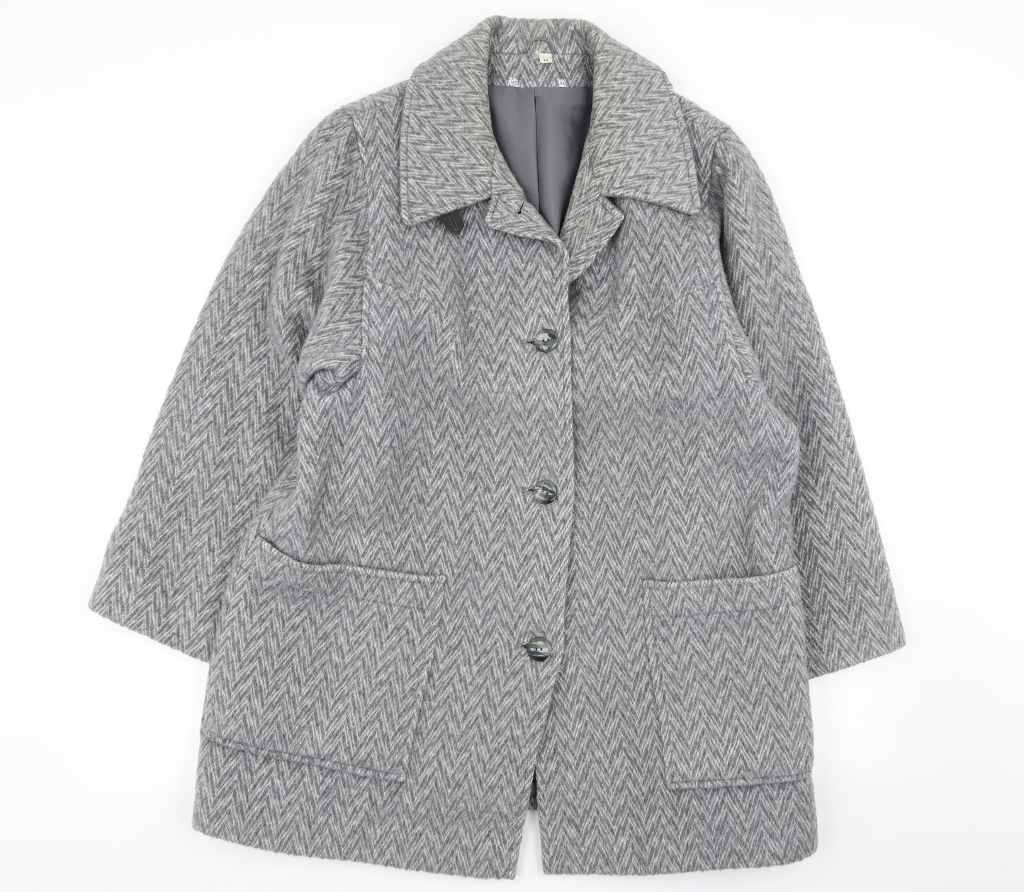 Preworn Womens Grey Geometric  Overcoat Coat Size 16