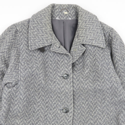Preworn Womens Grey Geometric  Overcoat Coat Size 16