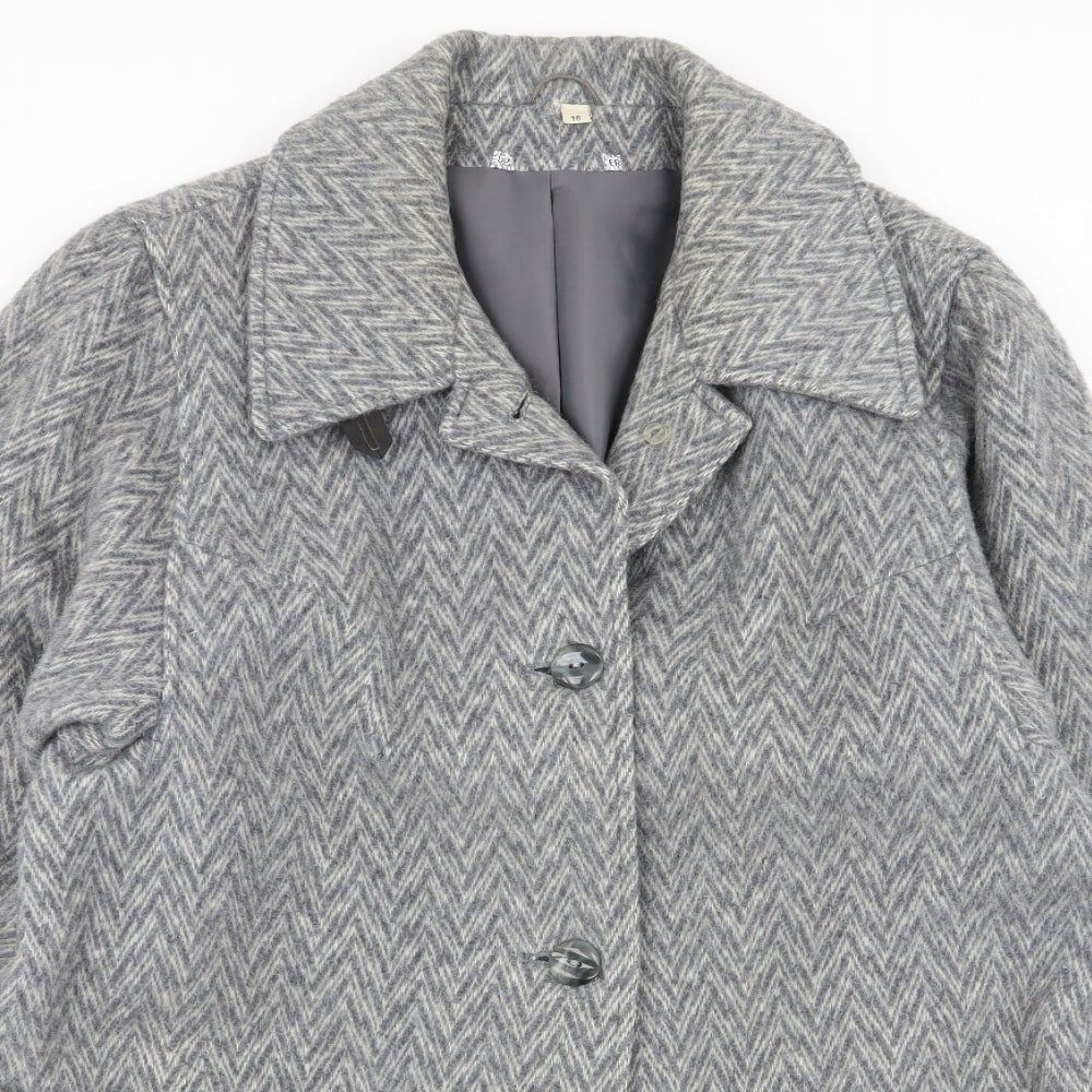 Preworn Womens Grey Geometric  Overcoat Coat Size 16