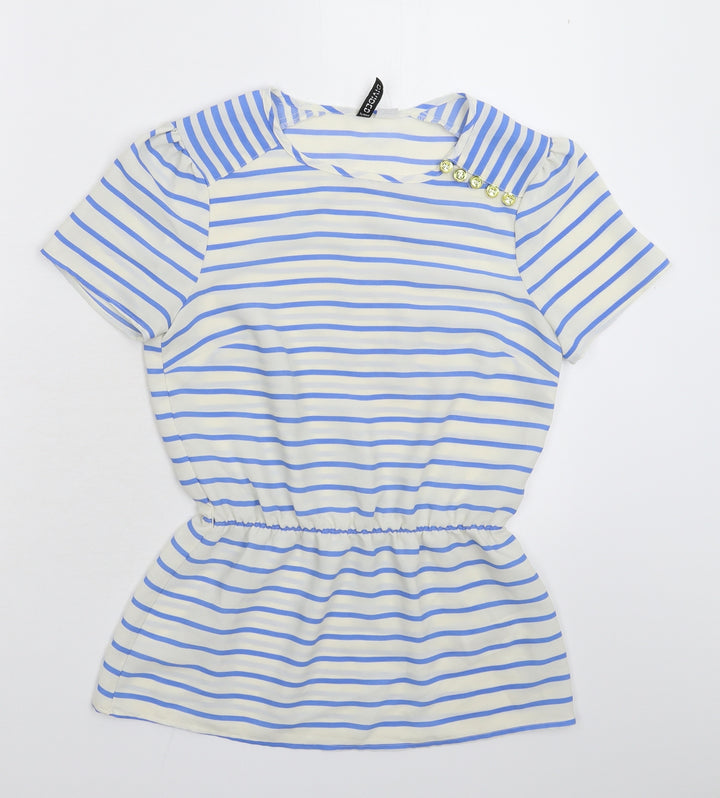 Divided Womens White Striped Basic Blouse Size 8