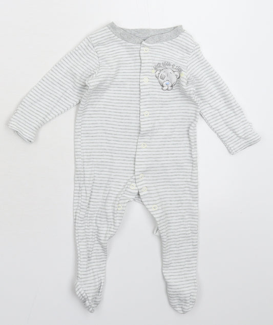Front view of Marks & Spencer Baby White Striped Babygrow One-Piece, size 3-6, Months
