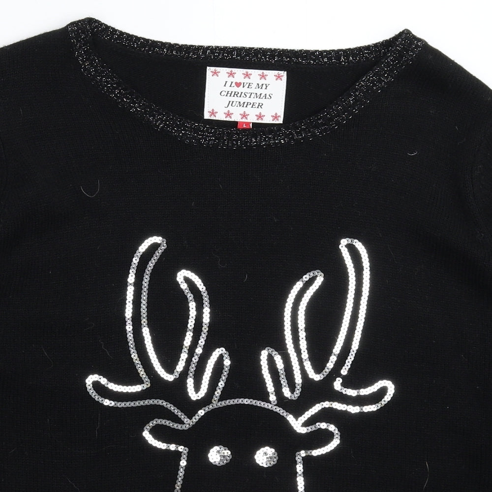 I Love My C Womens Black  Knit Pullover Jumper Size L  - Christmas