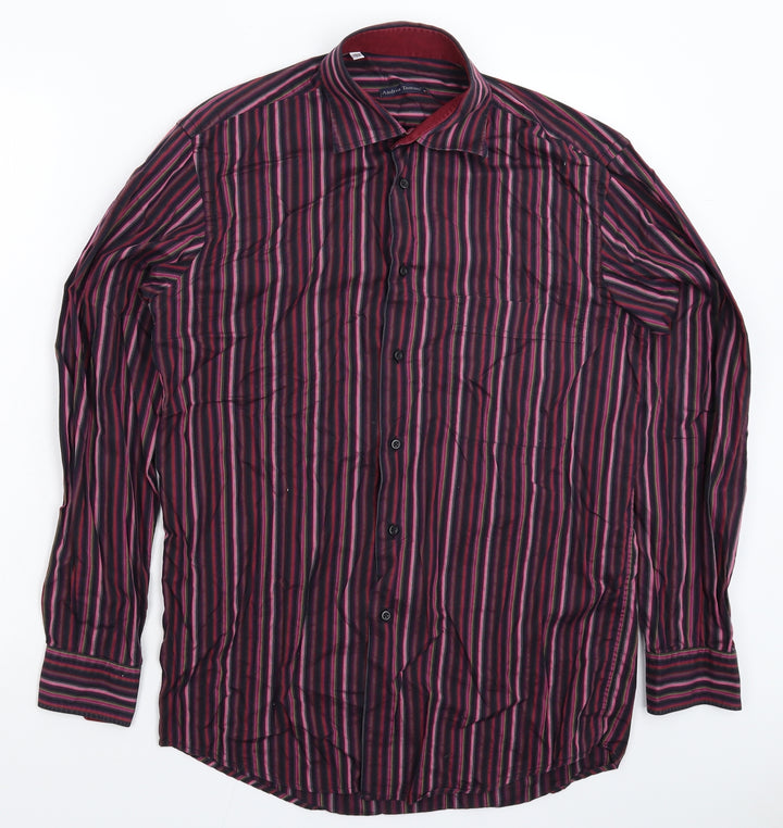 Andrea Toscani Mens Multicoloured Striped Dress Shirt Size 15.5