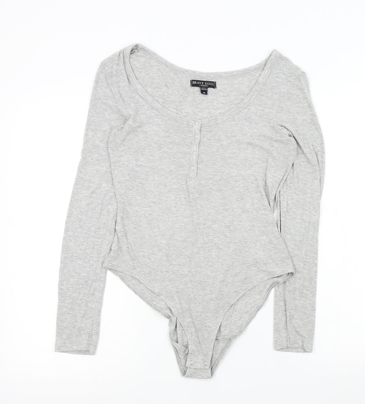 Brave Soul Womens Grey Colourblock Bodysuit One-Piece Size M