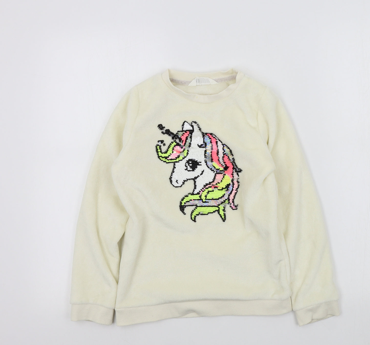 H&M Girls Beige Colourblock  Pullover Jumper Size 8-9 Years  - UNICORN