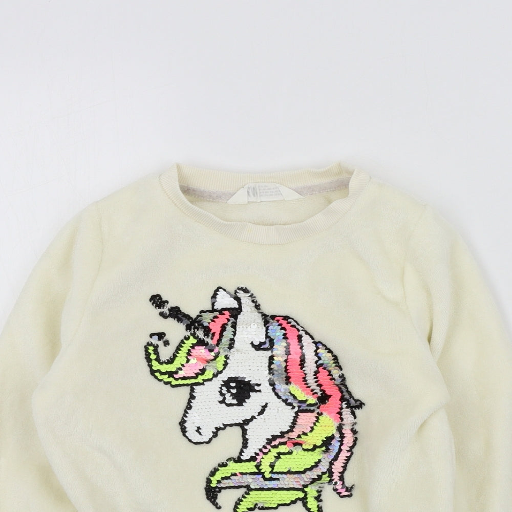 H&M Girls Beige Colourblock  Pullover Jumper Size 8-9 Years  - UNICORN