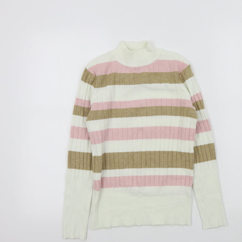 M&S Womens White Striped  Pullover Jumper Size 8