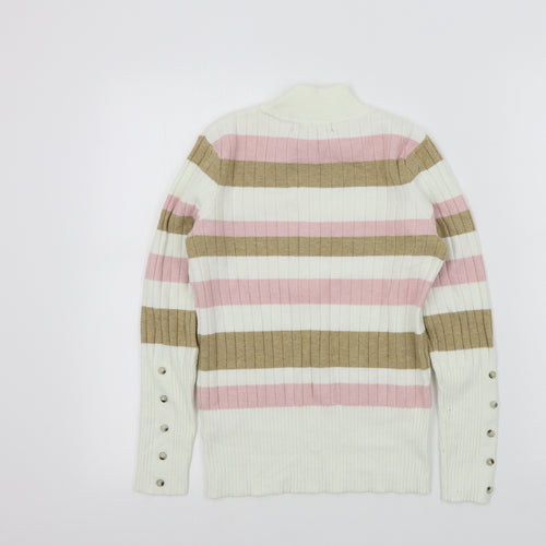 M&S Womens White Striped  Pullover Jumper Size 8