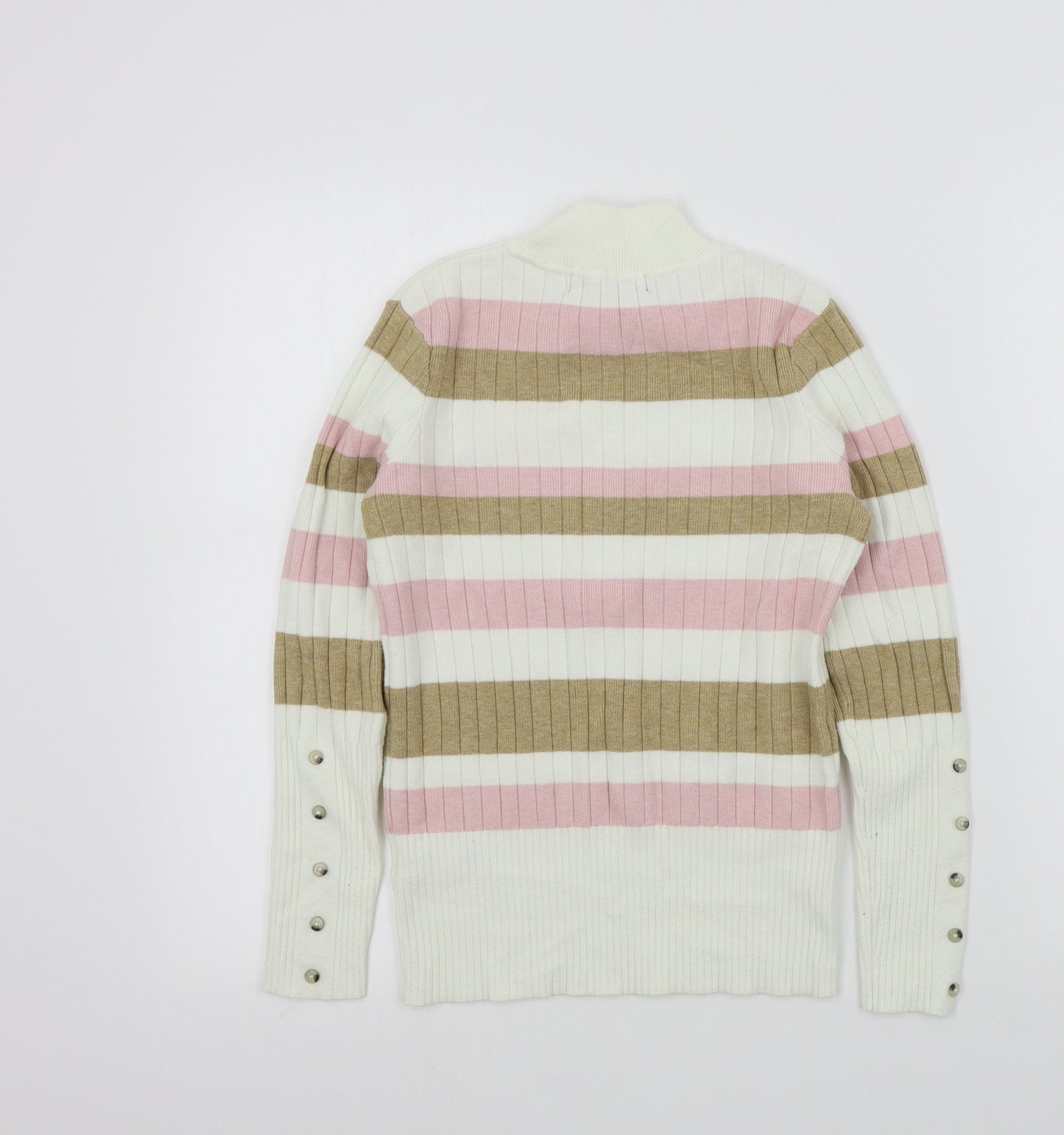 M&S Womens White Striped  Pullover Jumper Size 8