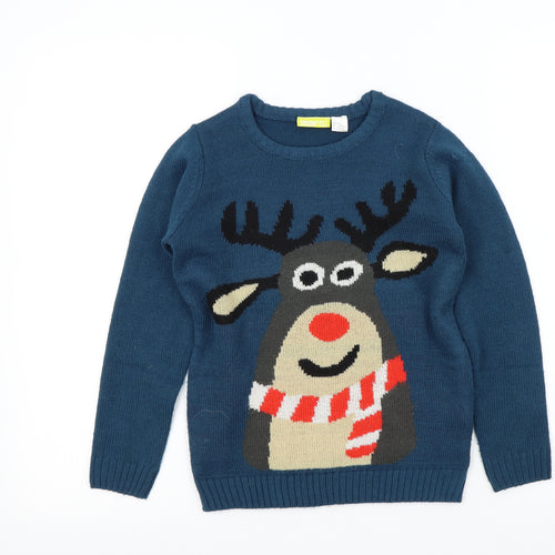 PEPPERTS Boys Blue Colourblock  Pullover Jumper Size 6-7 Years  - Christmas jumper