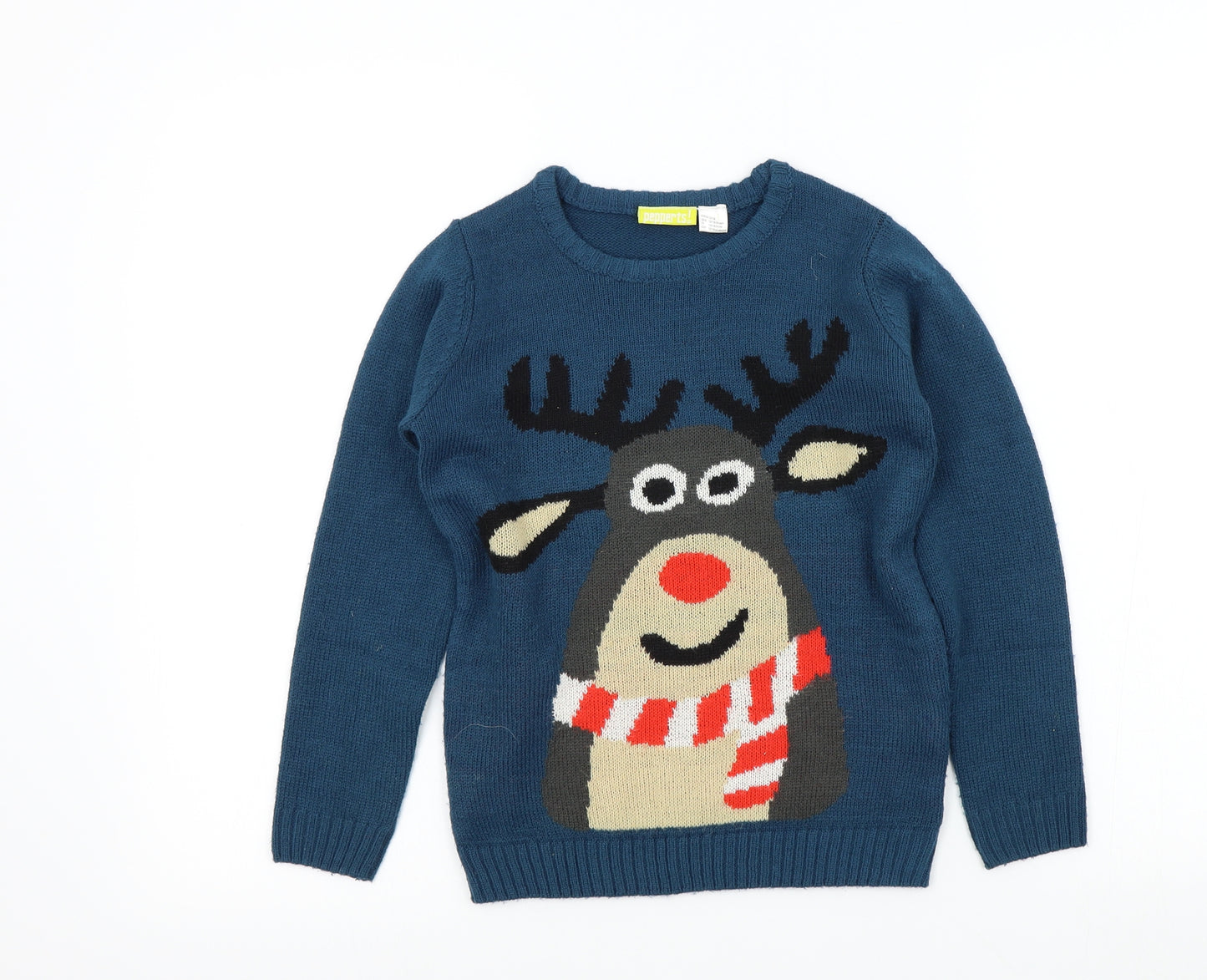 PEPPERTS Boys Blue Colourblock  Pullover Jumper Size 6-7 Years  - Christmas jumper