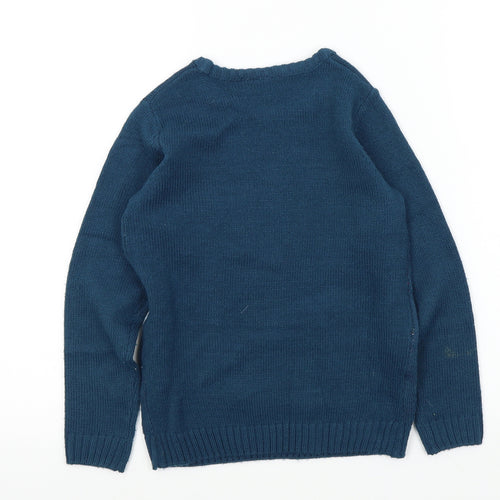 PEPPERTS Boys Blue Colourblock  Pullover Jumper Size 6-7 Years  - Christmas jumper