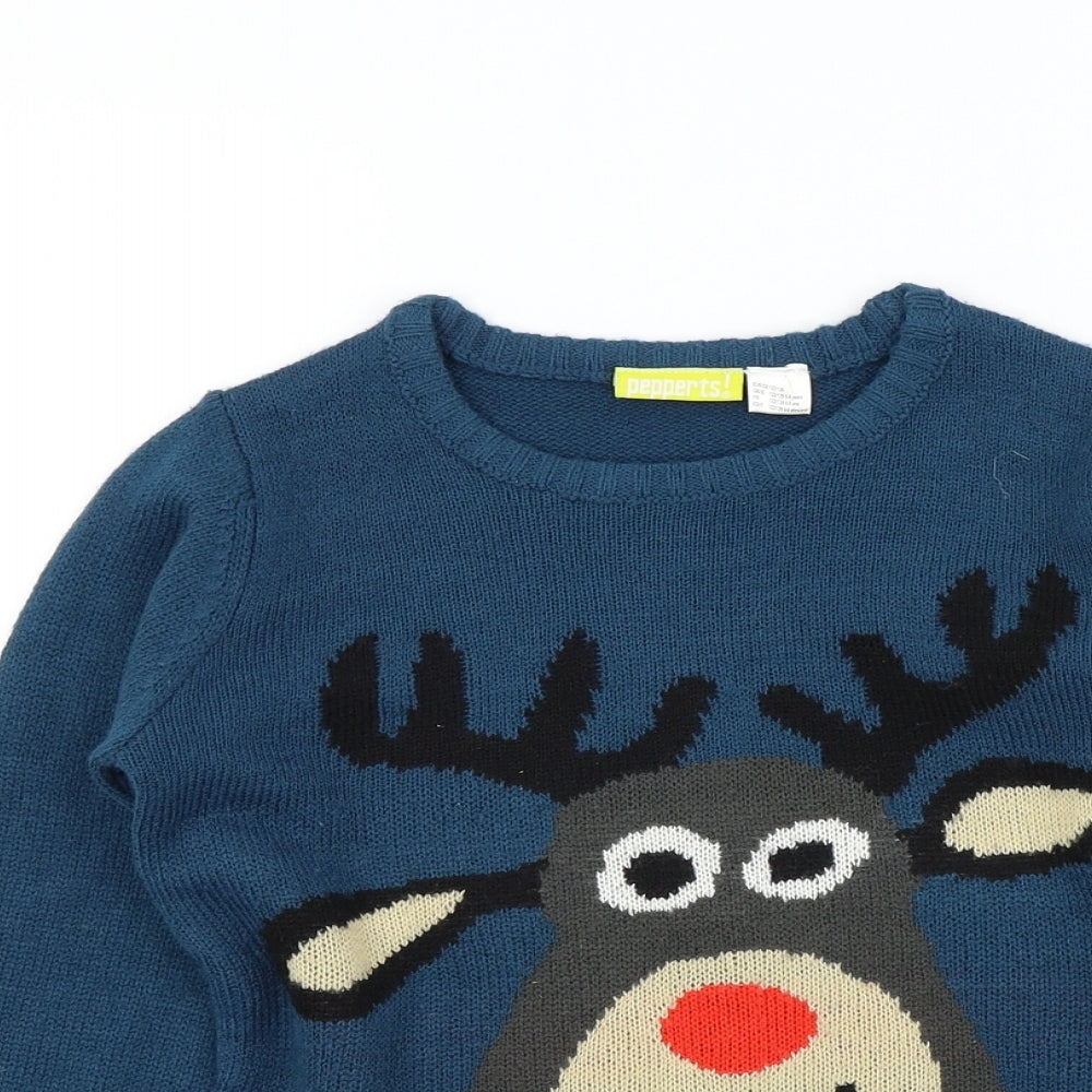 PEPPERTS Boys Blue Colourblock  Pullover Jumper Size 6-7 Years  - Christmas jumper