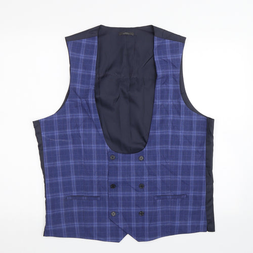 M&S Womens Blue Check  Jacket Suit Waistcoat Size XL