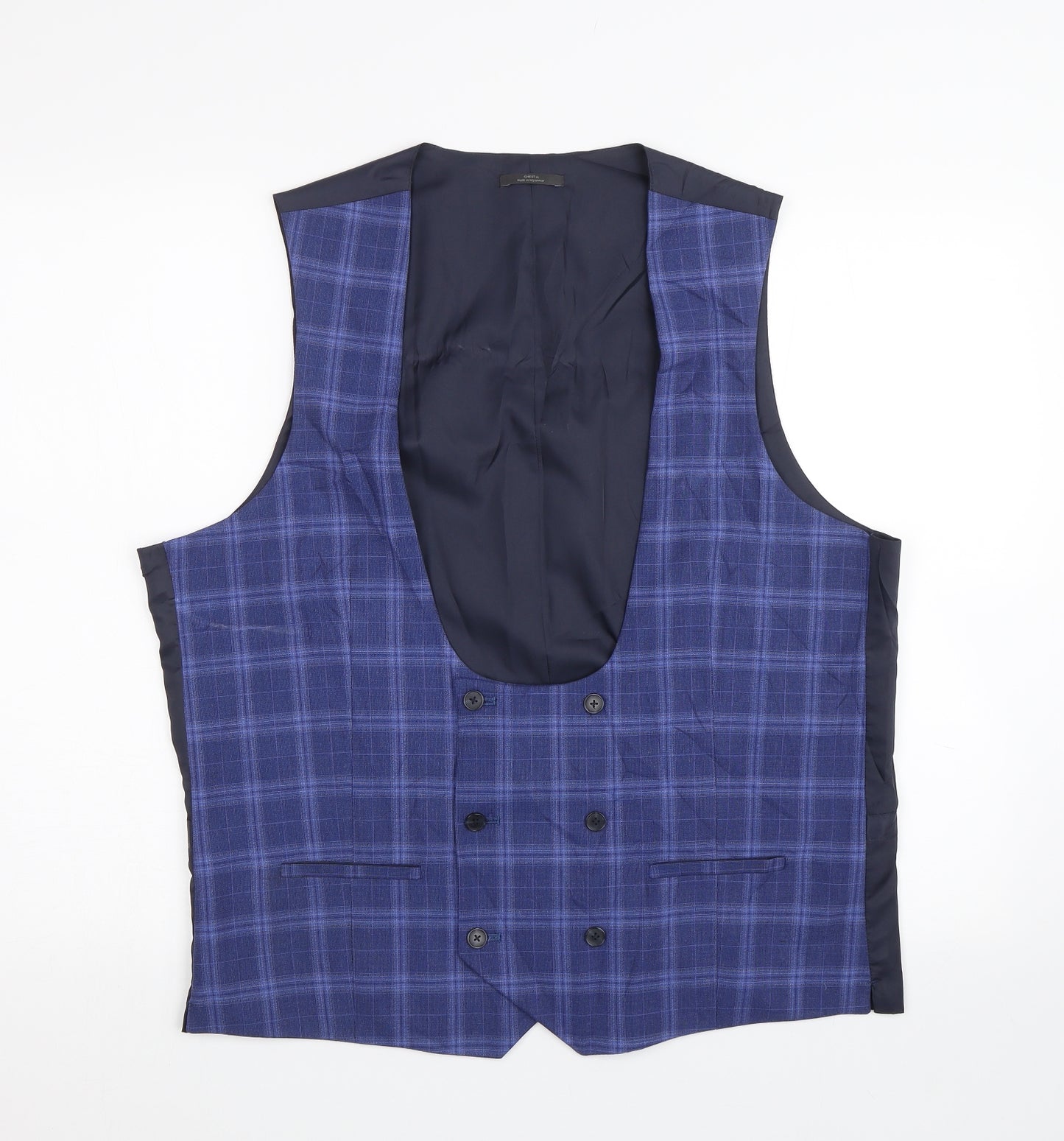 M&S Womens Blue Check  Jacket Suit Waistcoat Size XL