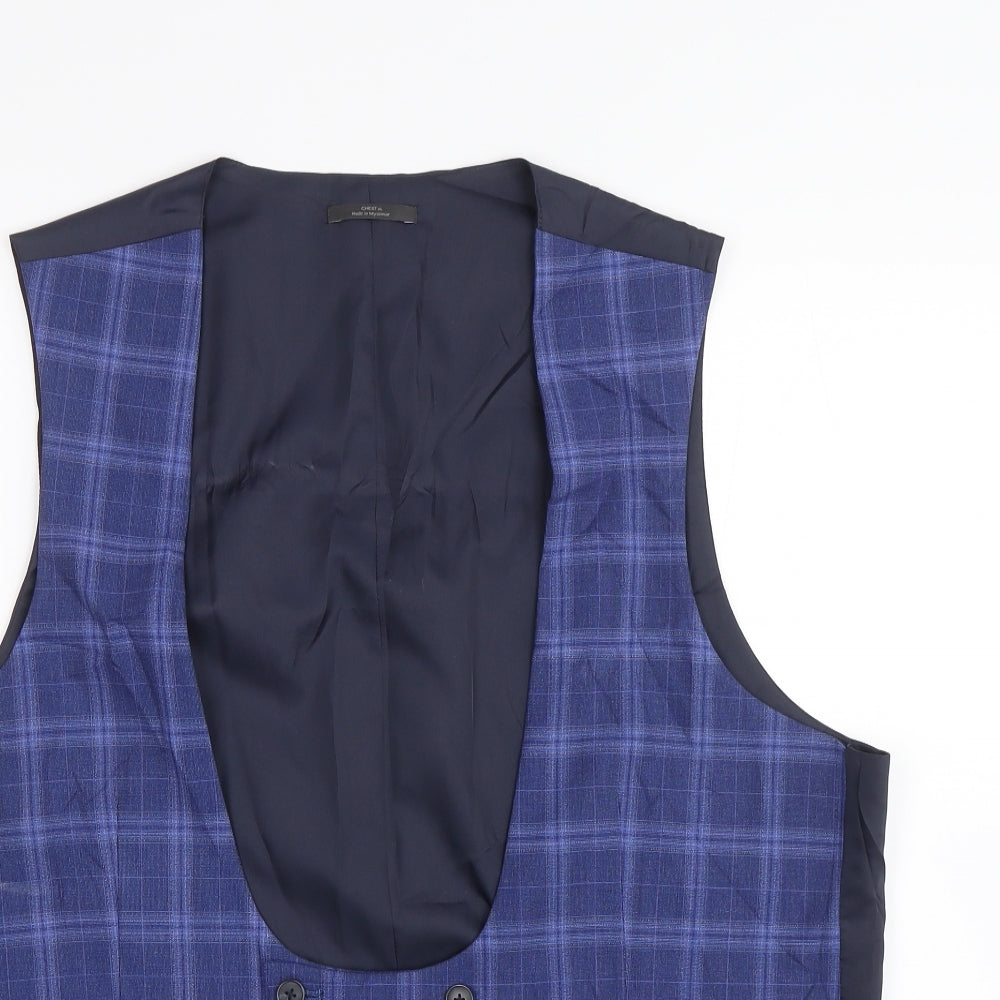 M&S Womens Blue Check  Jacket Suit Waistcoat Size XL