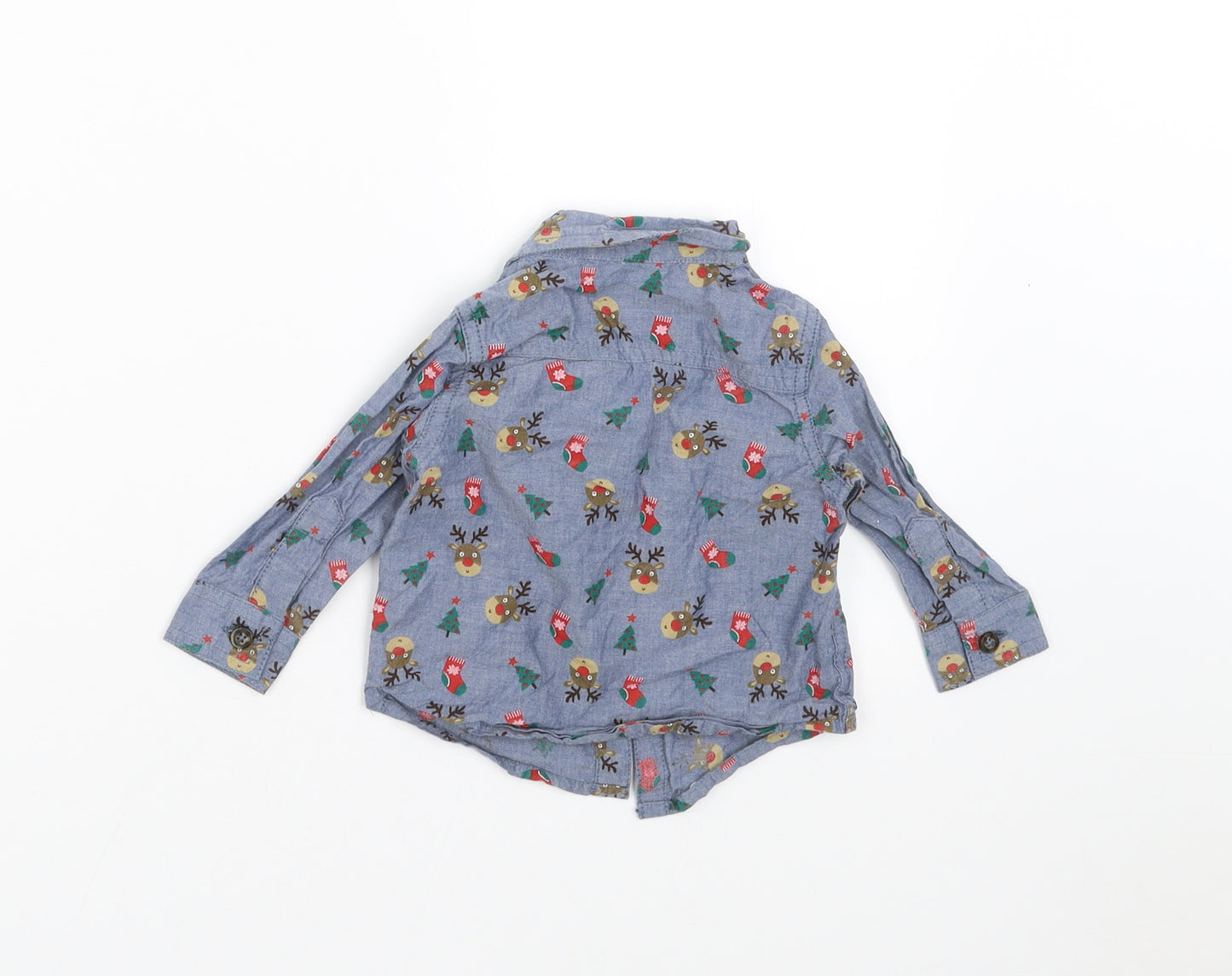 F&F Boys Blue   Basic Button-Up Size 3-6 Months  - Christmas