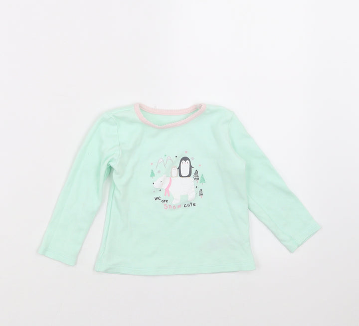 Primark Girls Green   Basic T-Shirt Size 18-24 Months  - polar bear