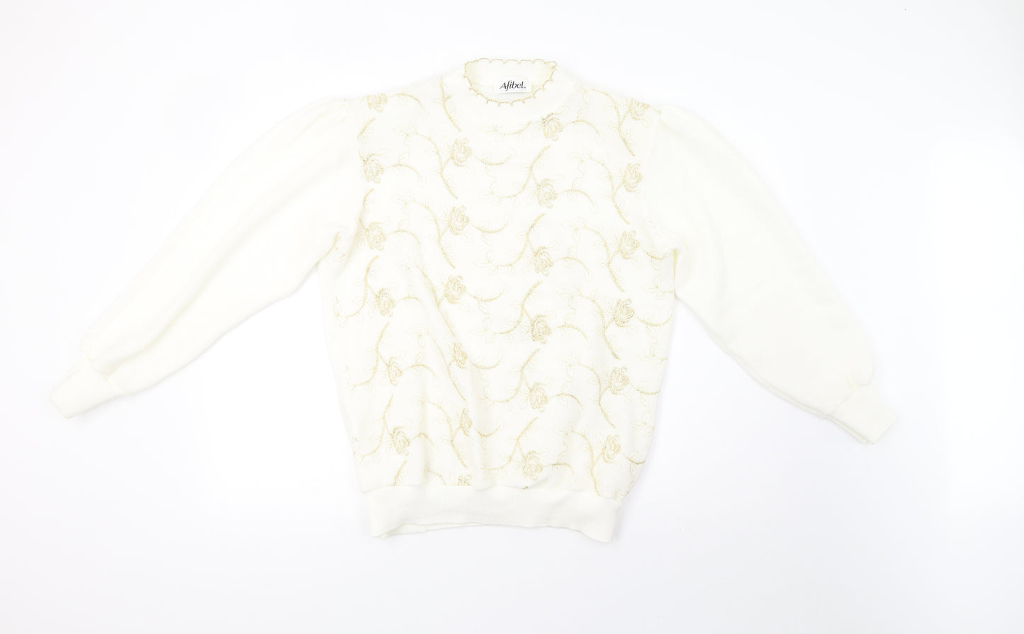afibel Womens White  Knit Pullover Sweatshirt Size 14  - padded shoulders