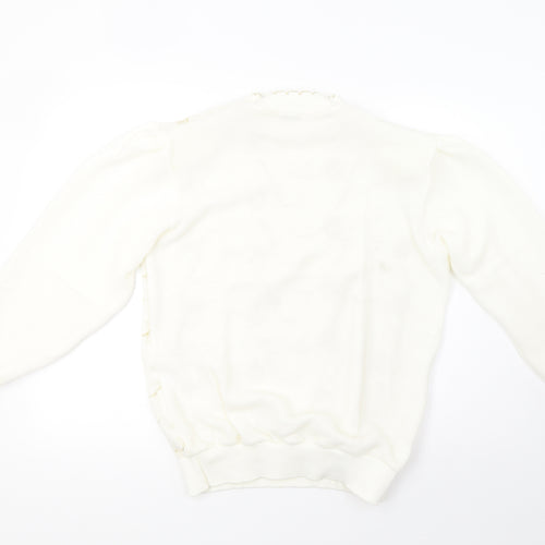 afibel Womens White  Knit Pullover Sweatshirt Size 14  - padded shoulders