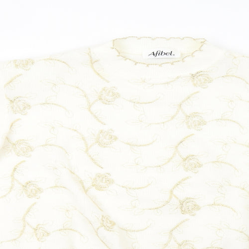 afibel Womens White  Knit Pullover Sweatshirt Size 14  - padded shoulders