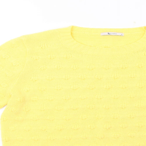 sainsburys Womens Yellow Geometric Knit Pullover Sweatshirt Size 10