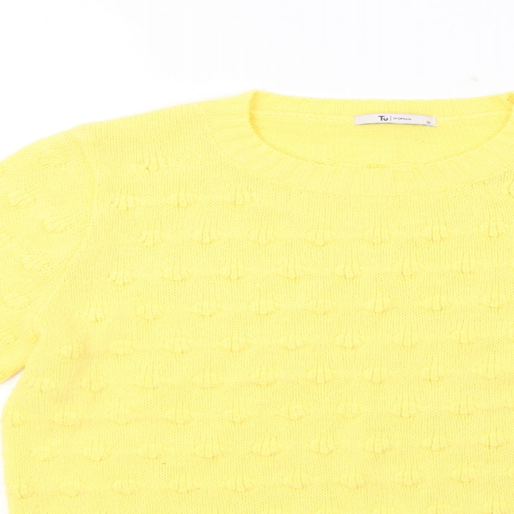 sainsburys Womens Yellow Geometric Knit Pullover Sweatshirt Size 10