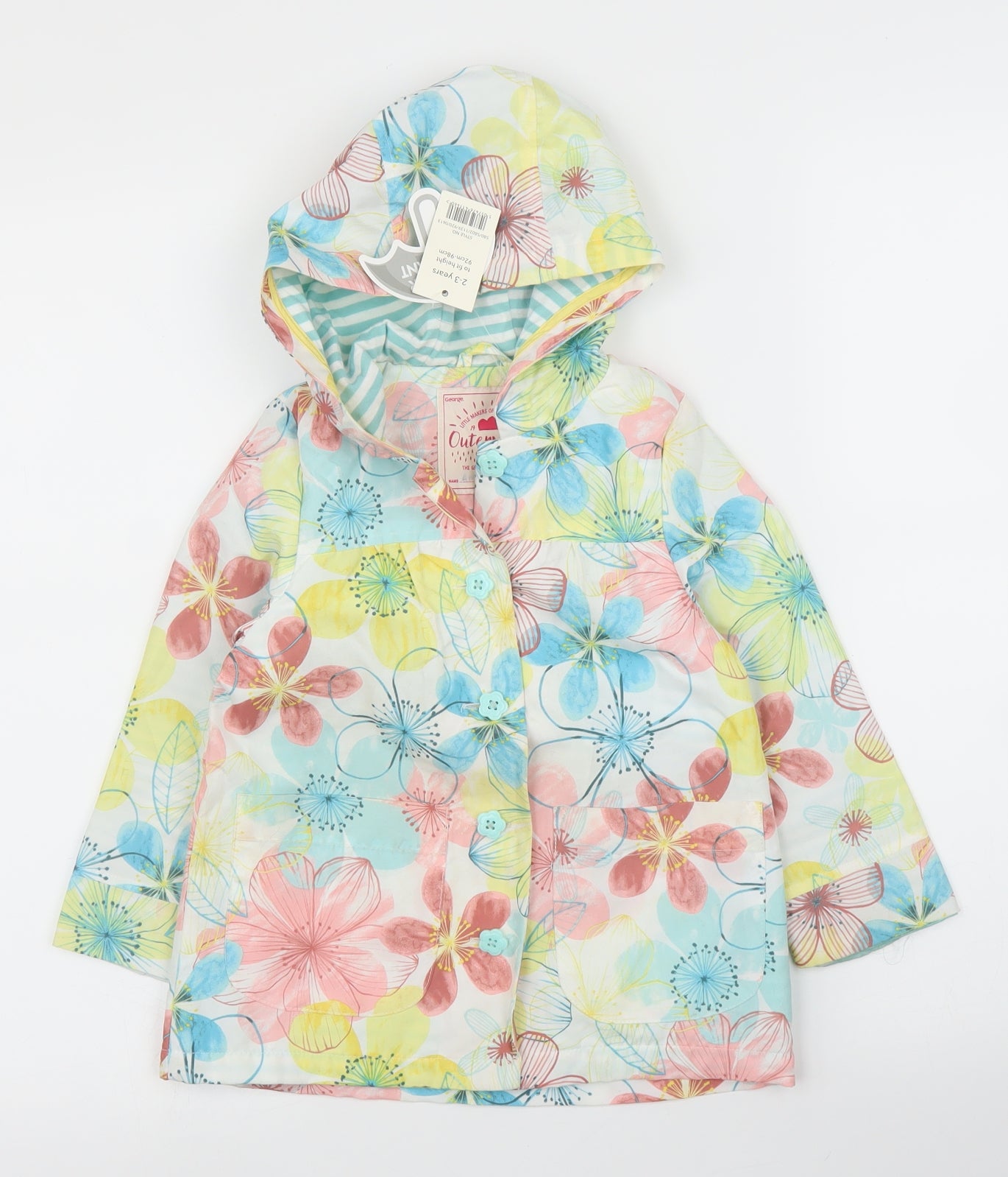 George Girls White Floral  Rain Coat Coat Size 2-3 Years