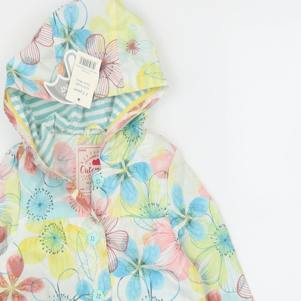 George Girls White Floral  Rain Coat Coat Size 2-3 Years