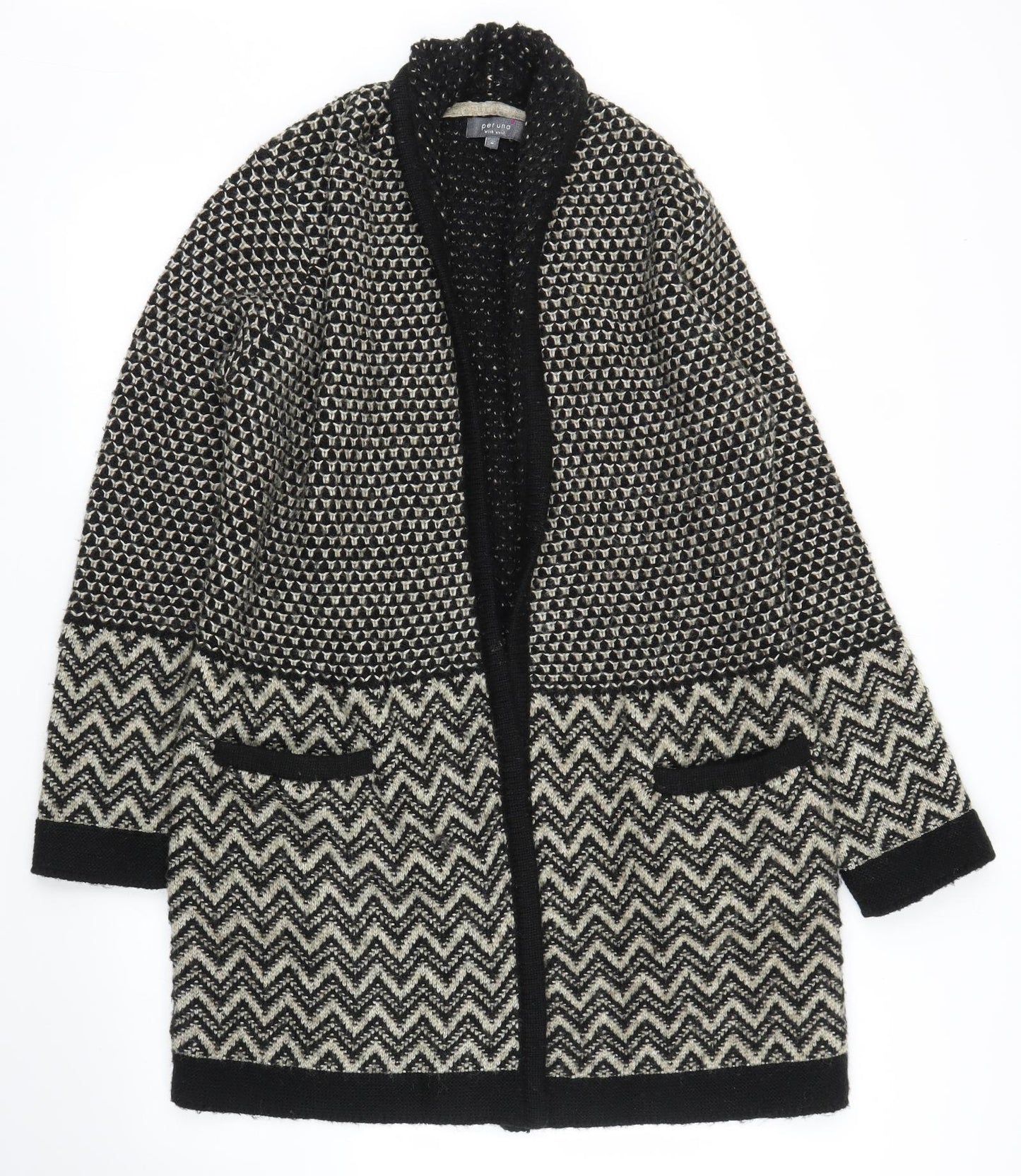 Per Una Womens Black Geometric  Cardigan Jumper Size M