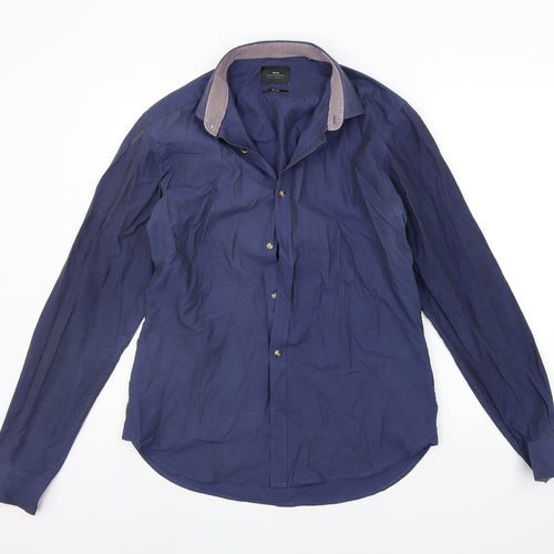 Moss London Mens Blue    Button-Up Size 16