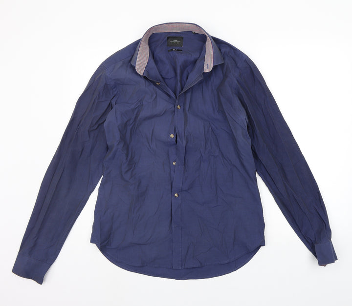 Moss London Mens Blue Button-Up Size 16