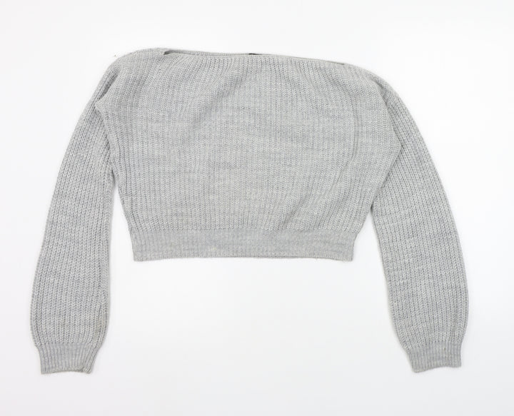 PRETTYLITTLETHING Womens Grey Henley Jumper Size 8