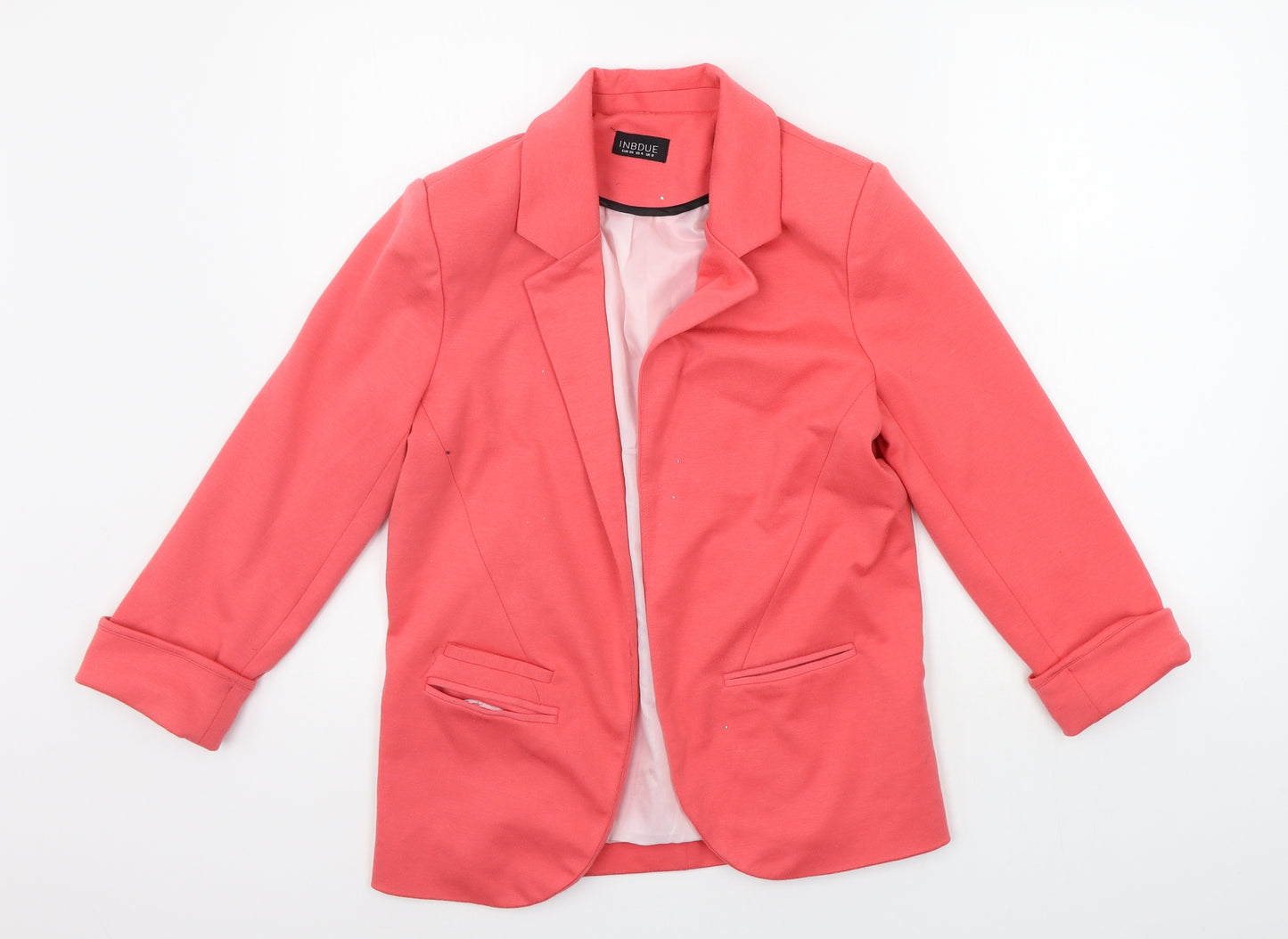 INBDUE Womens Pink Houndstooth  Jacket Blazer Size 8