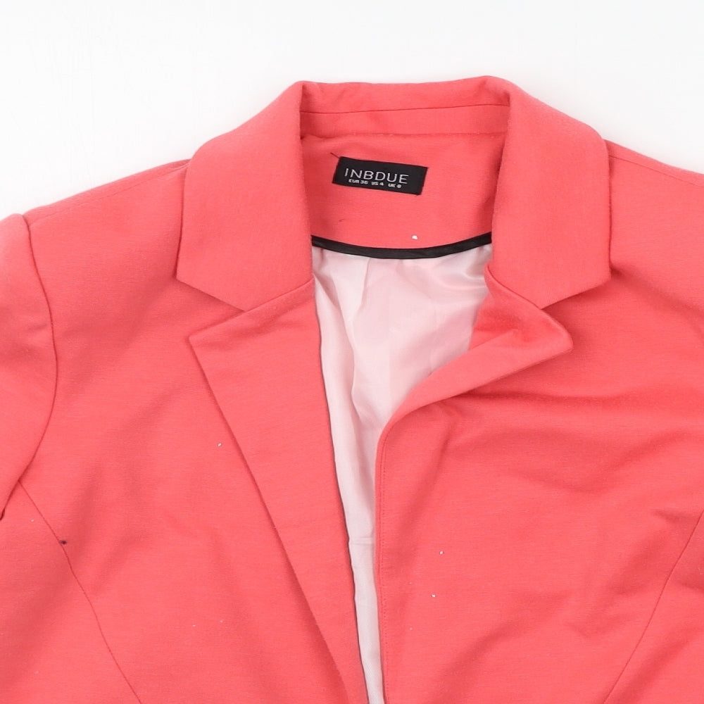 INBDUE Womens Pink Houndstooth  Jacket Blazer Size 8