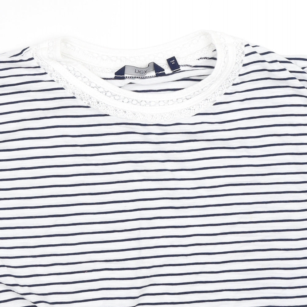 NEXT Womens White Striped  Basic T-Shirt Size 12