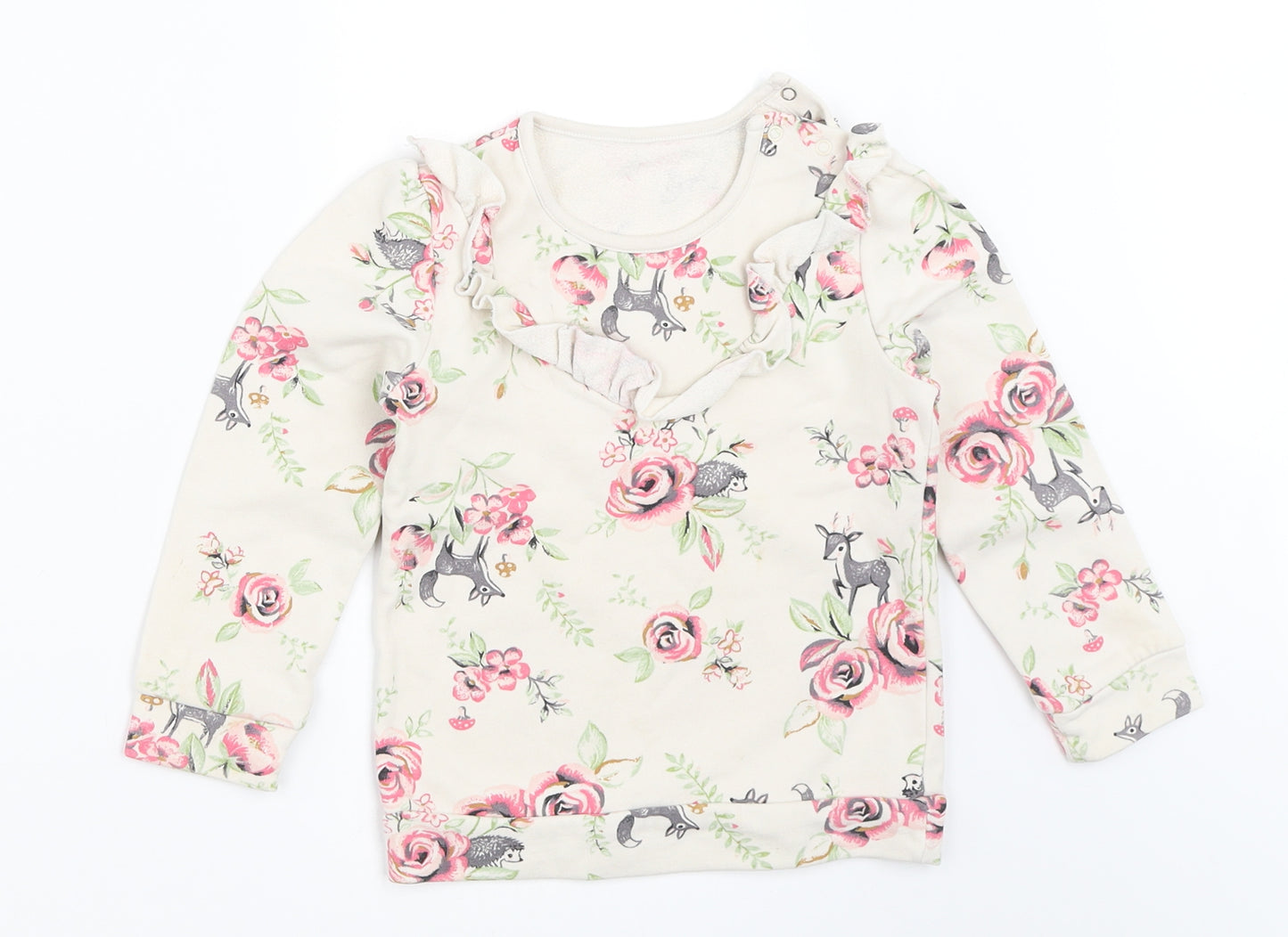 Nutmeg Girls Beige Floral  Pullover Sweatshirt Size 2-3 Years