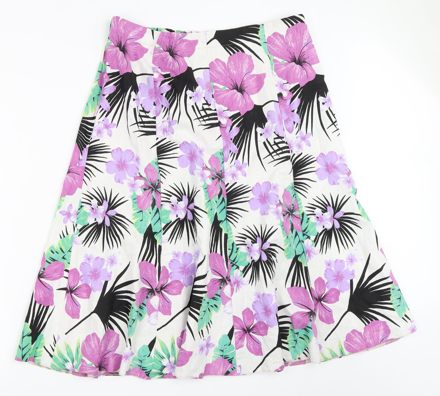 Preworn Womens White Floral  Flare Skirt Size 16