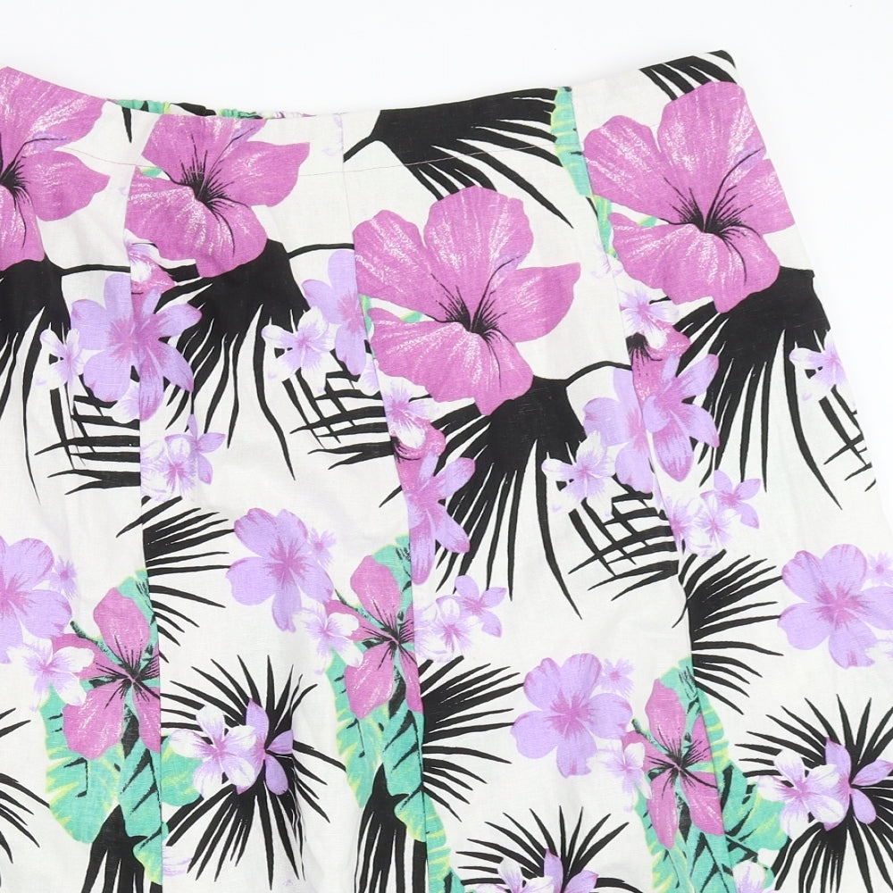 Preworn Womens White Floral  Flare Skirt Size 16