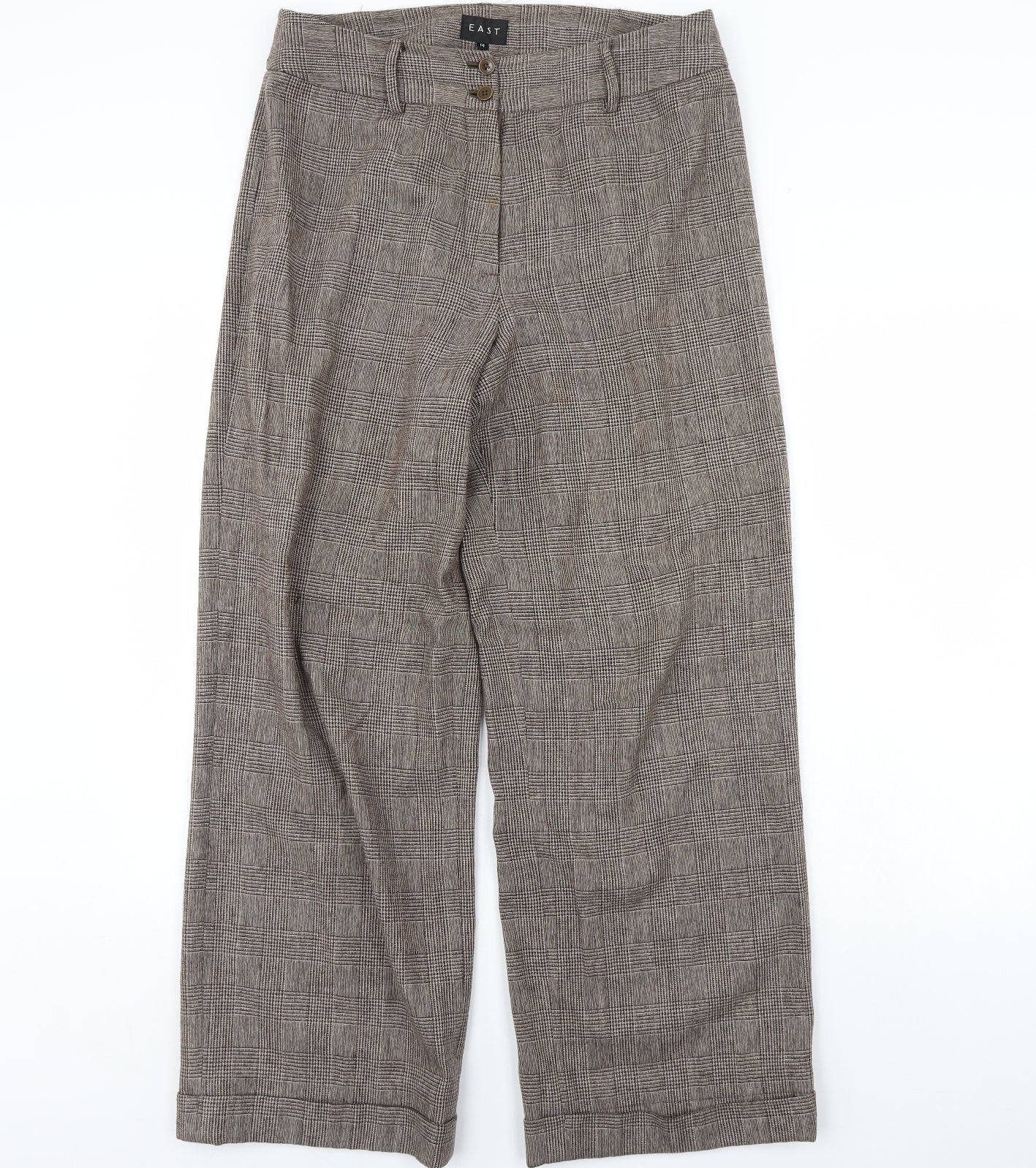 EAST Womens Brown Check  Trousers  Size 14 L30 in
