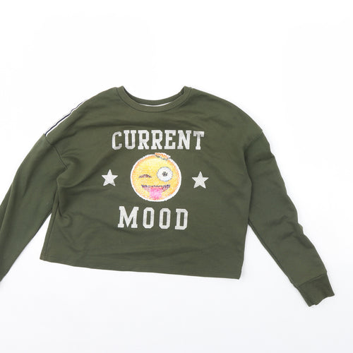 Preworn Girls Green   Pullover Jumper Size 11 Years  - Emoji