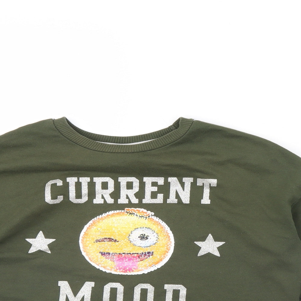 Preworn Girls Green   Pullover Jumper Size 11 Years  - Emoji