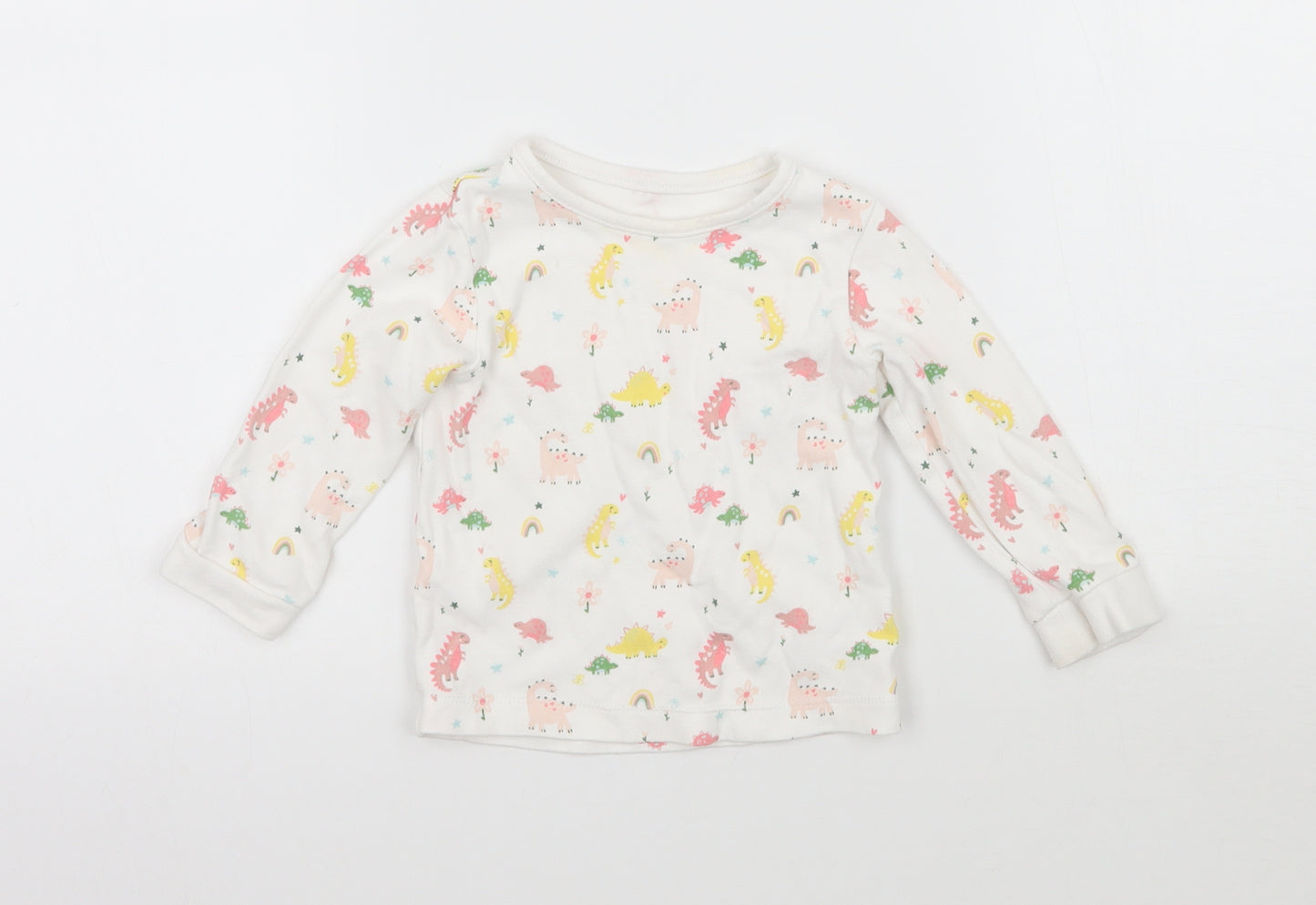 George Girls White Floral  Basic T-Shirt Size 12-18 Months