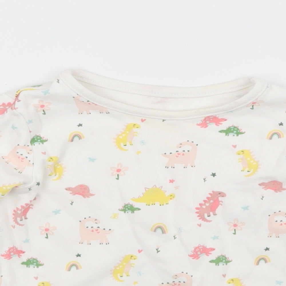 George Girls White Floral  Basic T-Shirt Size 12-18 Months