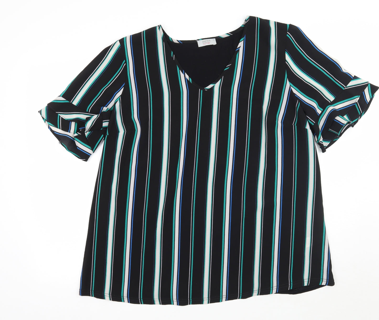 Papaya Womens Black Striped  Basic Blouse Size 18