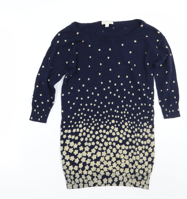 Monsoon Womens Blue Floral  Pullover Jumper Size S