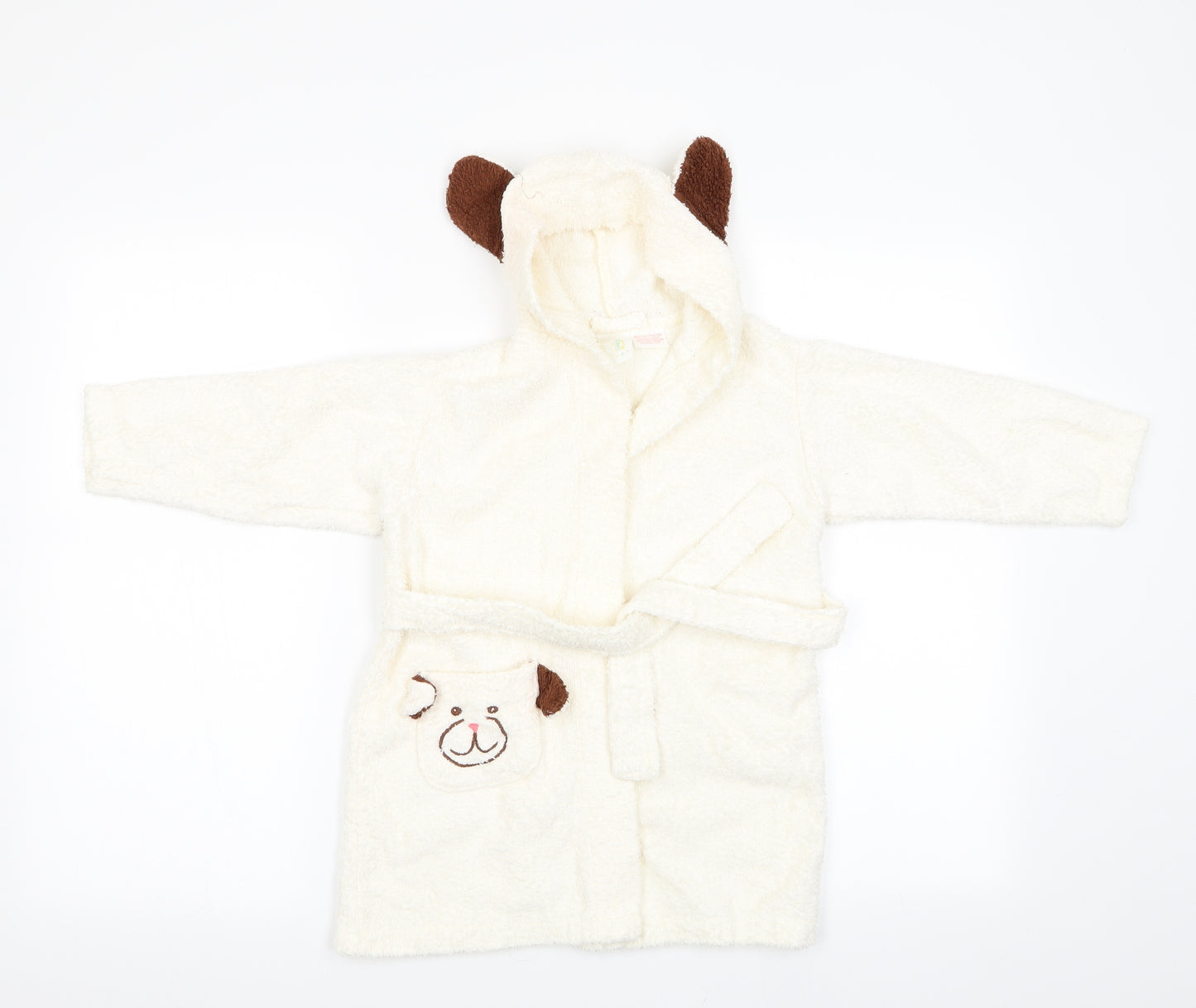 IRS Needs Boys Ivory Animal Print   Gown Size 2-3 Years  - Dog on pocket and ears on hood
